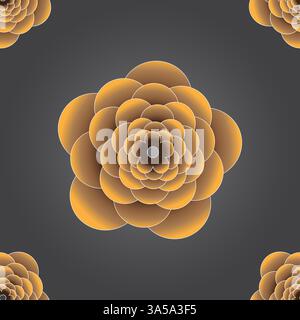 Seamless 3d brown flower pattern on grey background Stock Vector