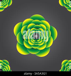 Seamless 3d yellow green shaded flower pattern on grey background Stock Vector