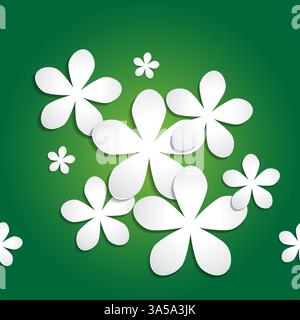 Abstract seamless paper flowers on green background Stock Vector