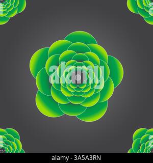 Seamless 3d green flower pattern on grey background Stock Vector