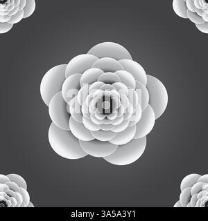 Seamless 3d grey flower pattern on grey background Stock Vector