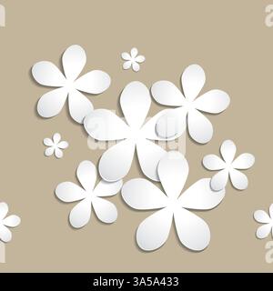 Abstract seamless paper flowers on brown background Stock Vector