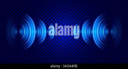 Circular sound wave. Round light effect. Radio station signal. Visualization of sound from a speaker. Stock Vector
