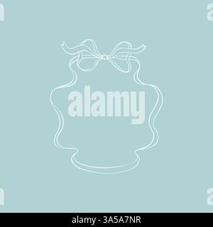 Blue ribbon bow frame. Vintage vector illustration. Hand drawn aesthetic vertical border. Christmas, Valentines day, birthday, menu, bachelorette part Stock Vector