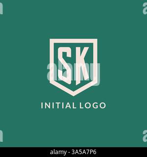 SK initial logo monogram shield geometric shape design vector graphic Stock Vector