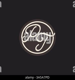 Initial letter PT monogram logo with simple and creative cirle line design ideas vector graphic Stock Vector