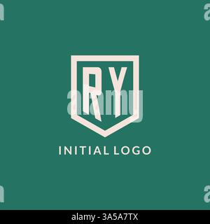 RY initial logo monogram shield geometric shape design vector graphic Stock Vector