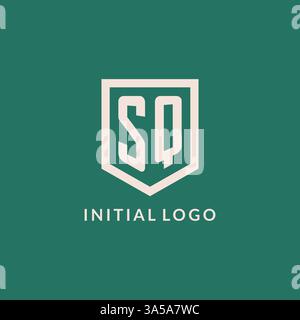 SQ initial logo monogram shield geometric shape design vector graphic Stock Vector