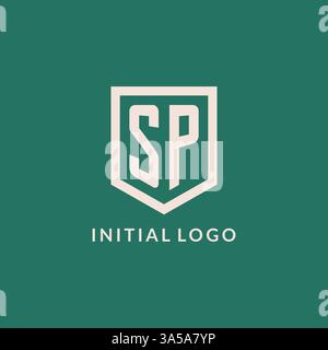 SP initial logo monogram shield geometric shape design vector graphic Stock Vector