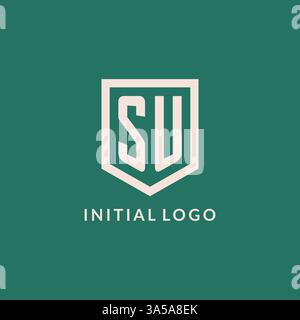 SU initial logo monogram shield geometric shape design vector graphic Stock Vector