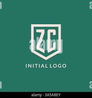 ZC initial logo monogram shield geometric shape design vector graphic Stock Vector