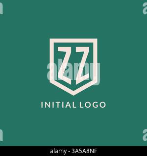 ZZ initial logo monogram shield geometric shape design vector graphic Stock Vector