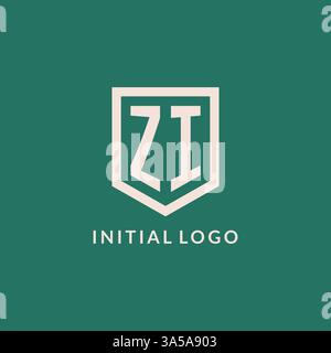 ZI initial logo monogram shield geometric shape design vector graphic Stock Vector