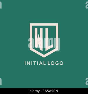 WL initial logo monogram shield geometric shape design vector graphic Stock Vector