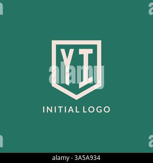 YI initial logo monogram shield geometric shape design vector graphic Stock Vector