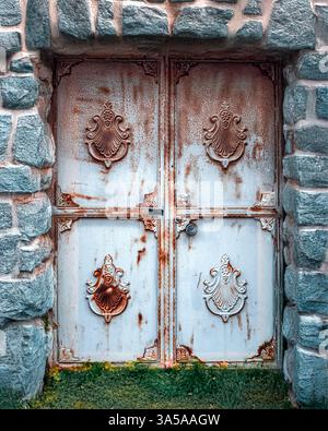 Old Rusted Texture Traditional Decorative Stone Wall with Embedded Flint Chips in Mortar ...