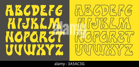 Hippie font. Psychedelic retro alphabet with 60s hippy distortion style, modern bold typeface for fashion t-shirt design, logo or poster. Vector font Stock Vector