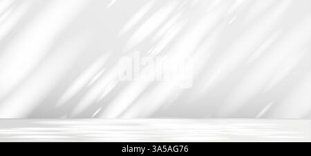 Glare from the sun's rays on the wall. Blurred shadows from leaves and plants in the room. Soft overlay of natural light. Abstract background for Stock Vector