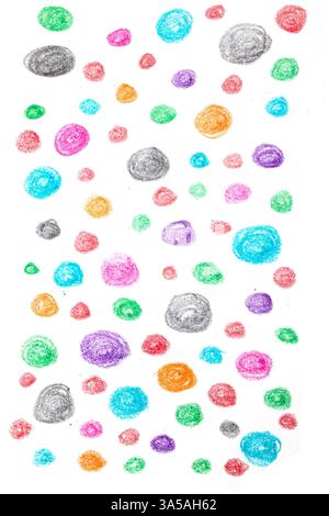 Pastel Oil Crayon Multicolour Rainbow Dots and Spots Child Like Drawing Background Stock Photo