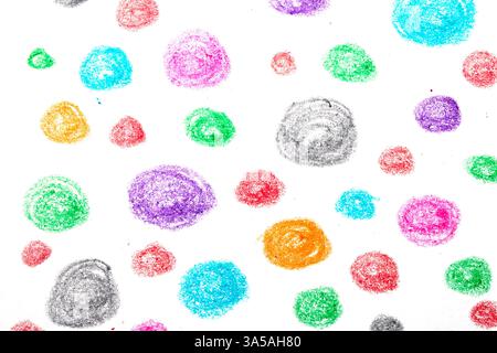 Pastel Oil Crayon Multicolour Rainbow Dots and Spots Child Like Drawing Background Stock Photo