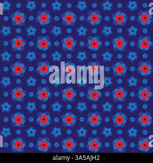Seamless red and blue flower on blue background Stock Vector