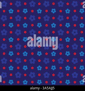 Seamless red and blue flower on blue background Stock Vector