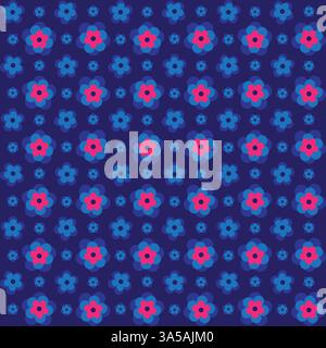 Seamless red blue embossed flower background Stock Vector
