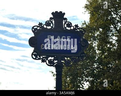 21 October 2024 - Paris France: Sign for Place Clemenceau Stock Photo