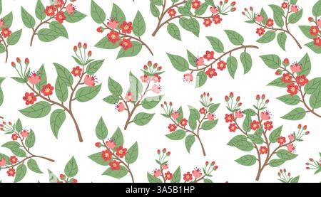 Beautiful cherry blossom branches seamless pattern. Spring endless background with branches and flowers. Stock Vector
