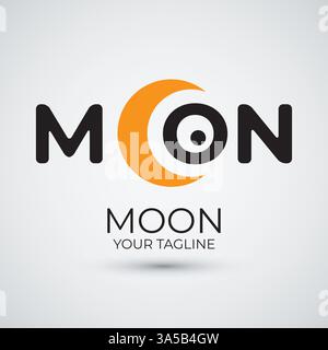 minimalist and modern moon logo text with eye Stock Vector
