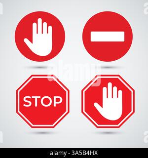 Stop sign logo set flat design template Stock Vector
