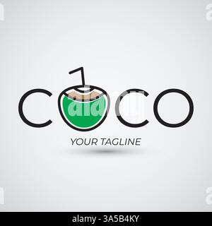 Minimalist and modern green coconut drink logo Stock Vector