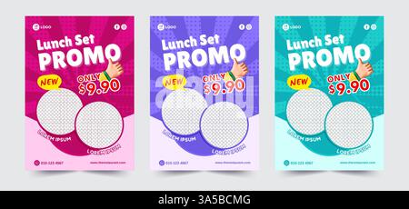 Colorful lunch set promotion poster with comic-style text. Ideal for restaurants, cafes, and fast food ads. Stock Vector