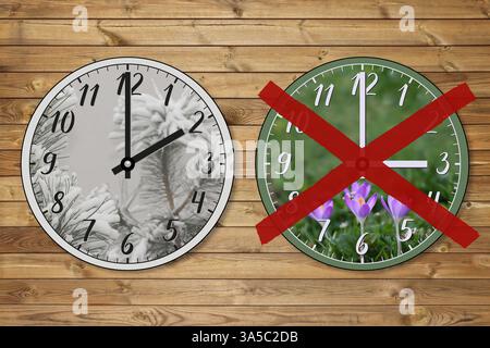 No daylight saving time change: permanent standard time implemented. Abolition of daylight saving time: no clock change this spring. Stock Photo