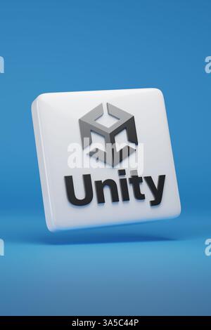 Buenos Aires, Argentina -March 17th, 2025: Three-dimensional logo Unity. 3d illustration. Stock Photo