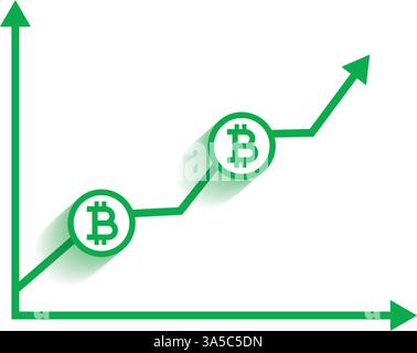 Bitcoin growth graphic Cryptocurrency symbol Green Stock Vector