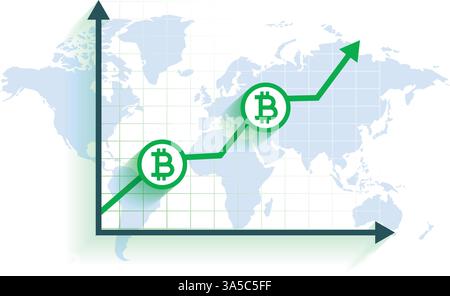 Bitcoin symbol on the world map background vector Stock Vector