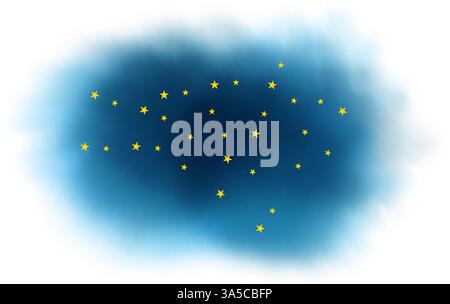 Starry night on blue cloud splash. Watercolor background design on white background for header, brochure, poster, card, cover or web banner. Stock Photo