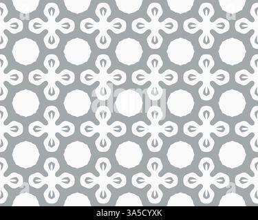 Seamless geometric pattern with abstract floral shapes in gray and white. Stock Photo
