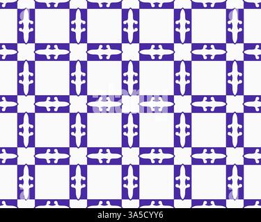 A seamless geometric pattern featuring blue squares with rounded corners, arranged in a grid. Each square is surrounded by abstract gray shapes, creat Stock Photo