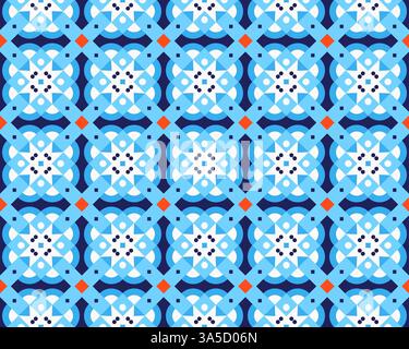 Blue and White Geometric Tile Pattern Stock Photo