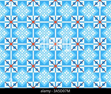 Blue and White Geometric Tile Pattern Stock Photo