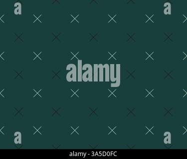 Stylish seamless pattern showcases evenly spaced cross shapes against a rich dark green background, ideal for various design uses. Stock Photo