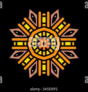Minimal Mandala floral style Oriental pattern design with decorative element Concept relax and meditation use for page logo book on black background Stock Photo