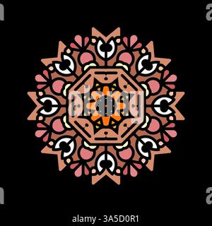 Minimal Mandala floral style Oriental pattern design with decorative element Concept relax and meditation use for page logo book on black background Stock Photo