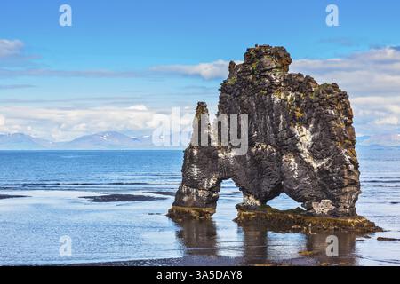 Ancient extinct volcano Hvitserkur on the sea shelf. Stone mammoth Iceland Stock Photo