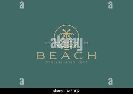 Beach Palm Tree Logo Illustration Summer Tropical Holiday Elegant Resort Stock Vector