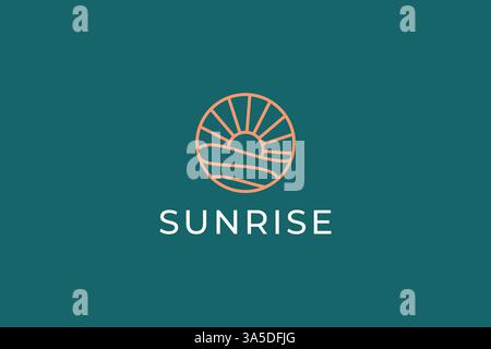 Abstract Sunrise Wave Ocean Illustration Logo Badge Minimalist Concept Brand Identity Stock Vector