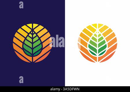 Leaf and Sun Symbol Nature Abstract Logo Minimalist Life Energy Stock Vector