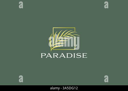 Paradise Palm Leaf Logo Concept Tropical Summer Beach Vacation Resort Business Stock Vector